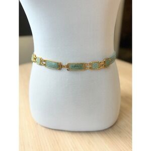 Carlisle Chain Link Belt Gold Tone Rectangle Stone Accents‎ Light Blue Leather L